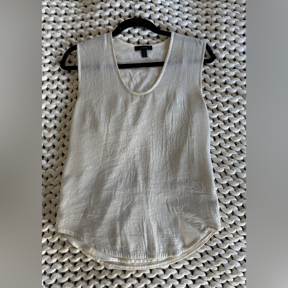 J.Crew White Sleeveless Top | Metallic Shell Detail | Summer Chic | Size XS - Picture 2 of 6